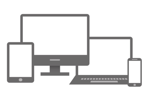Illustration mit Verschiedenen Geräten, Laptop, Desktop-Bildschirm, Smartphone und Tablet