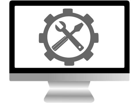 Desktopbildschirm mit Zahnrad-Abbildung
